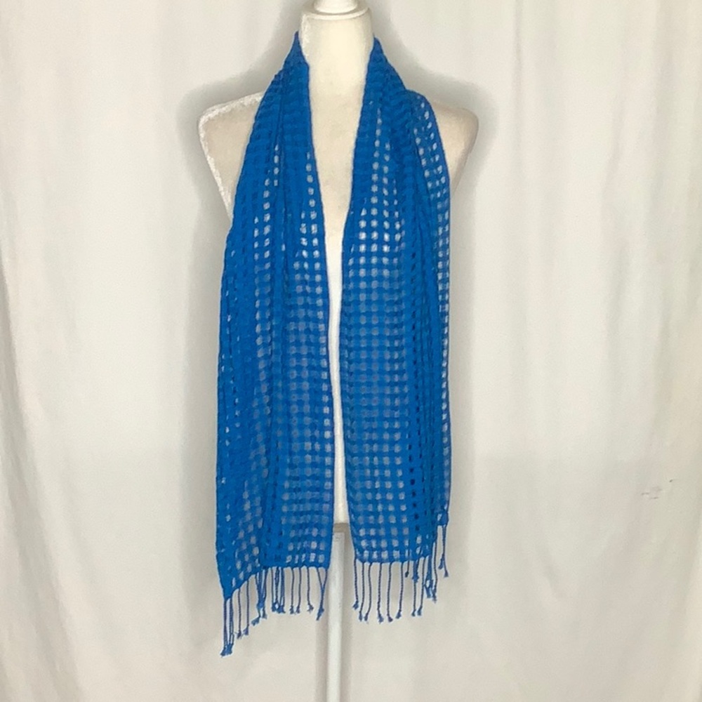 Bright Blue Open Weave Statement Scarf